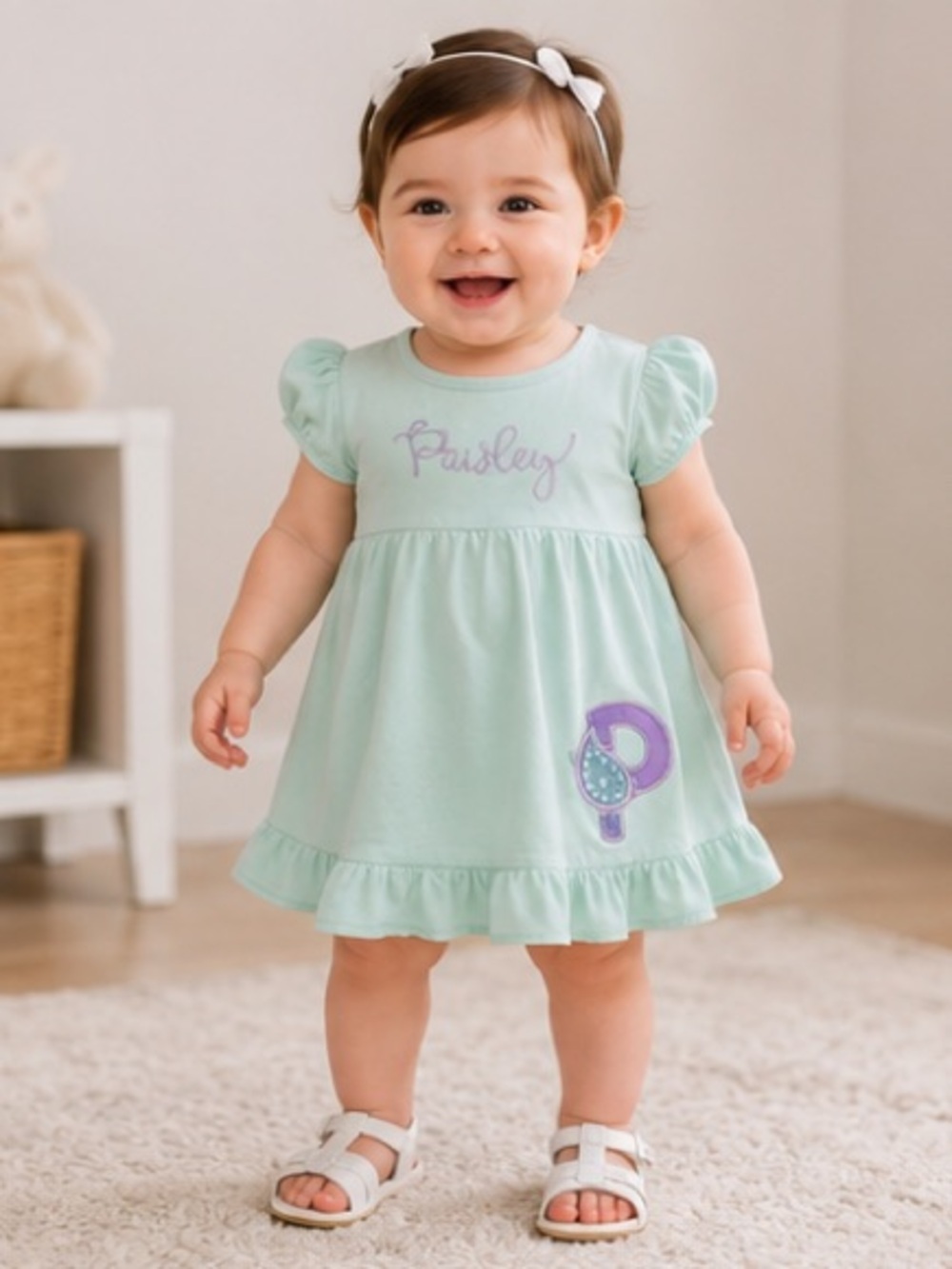 “Paisley” Mint Short Sleeve Toddler Dress by